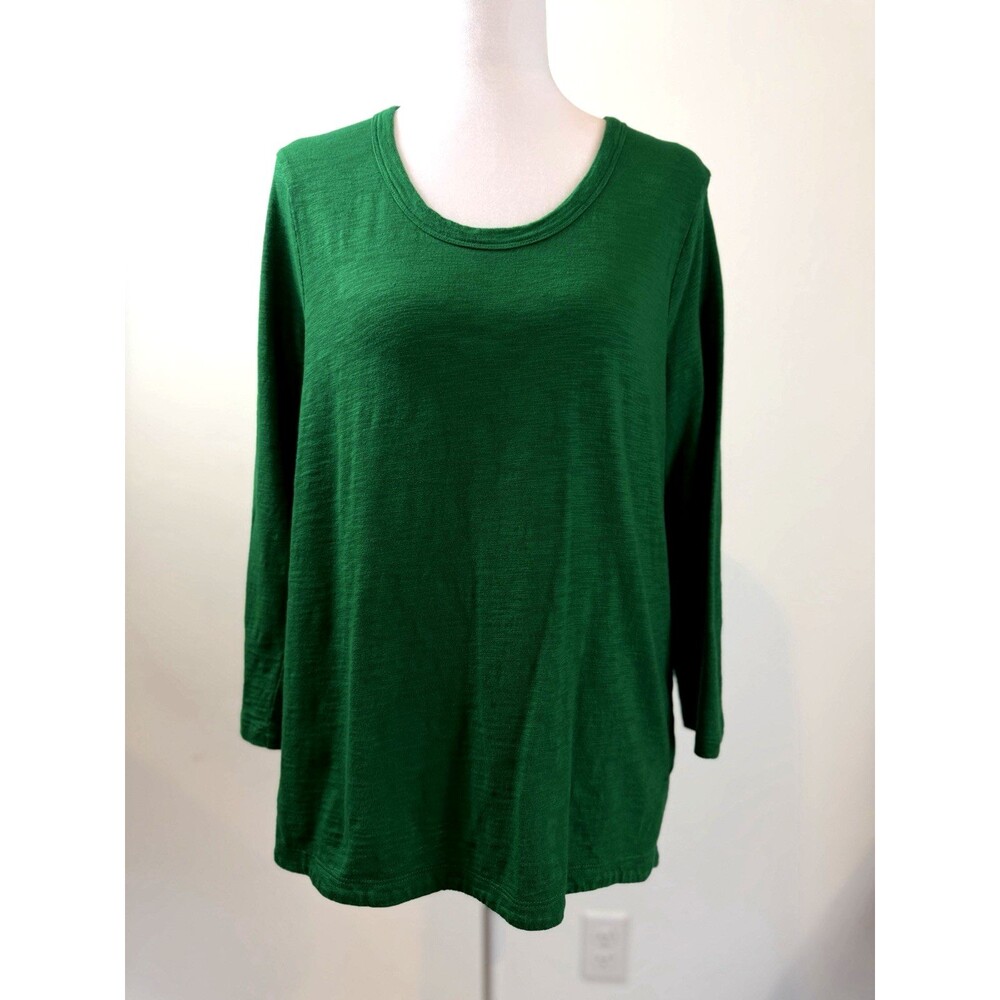 Chicos Green 3/4 Sleeve Top Womens Size 1 Cotton Modal Knit Casual Shirt